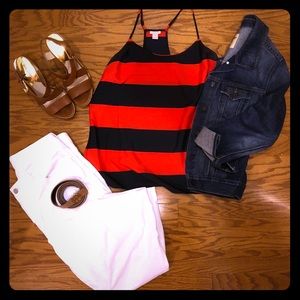J. Crew Red and Navy Striped Cami